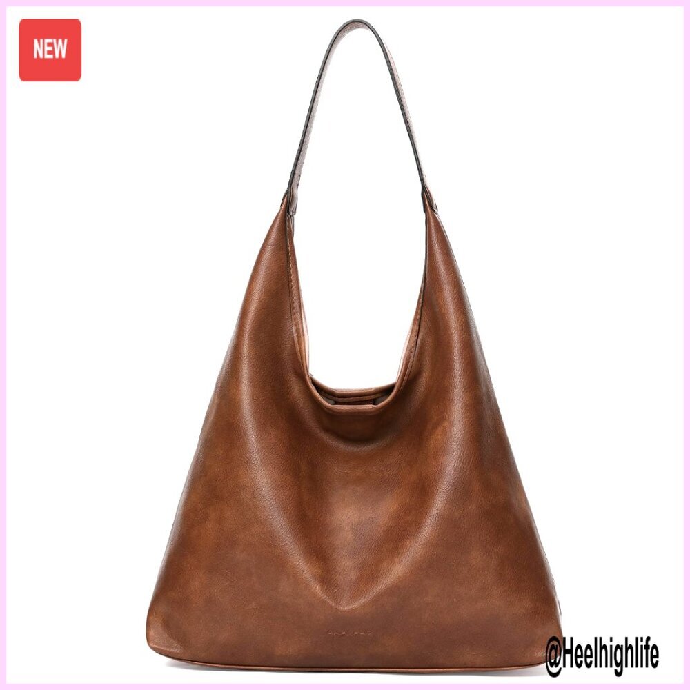 Foldable Vegan Leather Hobo Tote Shoulder Bag Work Travel Purse